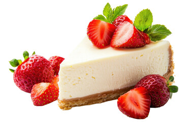 Piece of cheesecake with fresh on white background,png