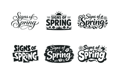 Fototapeta premium Spring Lettering Variations. Signs of Spring. Set lettering. harmonious lettering variations of the same emblematic concept, each with different artistic