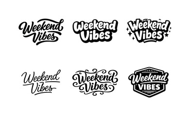 Fototapeta premium Weekend Lettering Variations. Weekend vibes. Set lettering. harmonious lettering variations of the same emblematic concept, each with different artistic
