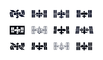 Fototapeta premium Space Station Icons. Space stations. Icon set. Set Logo of Space stations: international space station style structure. harmonious logo variations of the same
