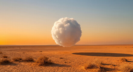 Spherical cloud above desert landscape hyperreal minimalism
