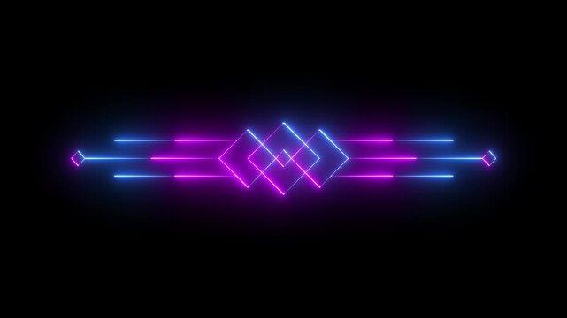 glowing neon deco divider header icon isolated on black background. deco divider icon animation. 4k video.