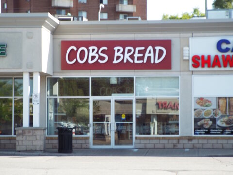 Ottawa, ON, Canada-July 10,2025:The exterior of "COBS" storefront at 1910 St. Laurent Blvd Unit G.