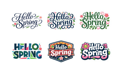Fototapeta premium Spring Lettering Variations. Spring-ready social media lettering. Set lettering. harmonious lettering variations of the same emblematic concept, each with