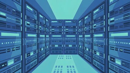 Stylized nature landscape with waterfall, cliffs, and pine forest