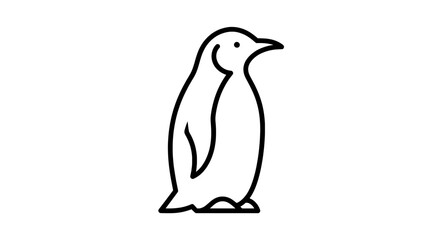 Fototapeta premium Black and white line drawing penguin standing facing right