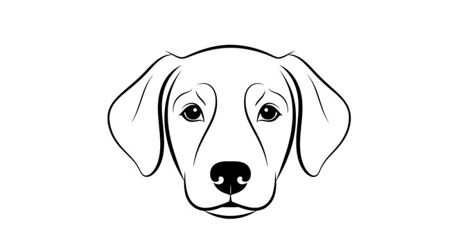 Black and white line drawing of a Labrador Retriever dog facing left