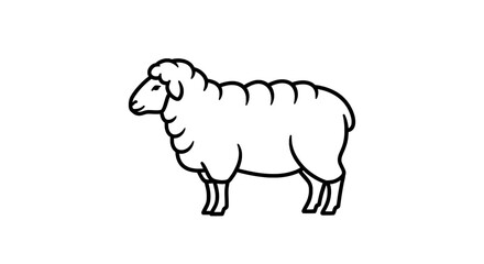 Obraz premium Black and white line drawing of a shaggy sheep facing left
