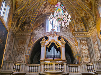 Obraz premium The splendid pipe organ inside the Oratory of San Giuseppe, Urbino, was crafted by Sebastiano Vici at the end of the 18th century