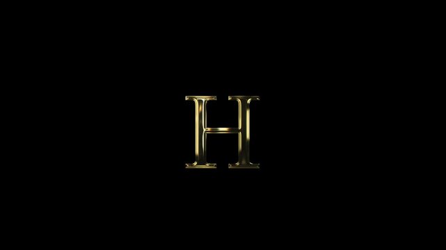 Golden letter H with alpha channel, English alphabet letters in gold style with a transparent background, ABC