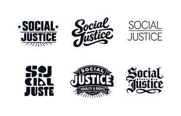 Obraz premium Diverse Lettering Styles. Social Justice Lettering. Set lettering. harmonious lettering variations of the same emblematic concept, each with different artistic