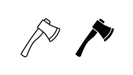Vector illustration of a simple axe tool icon, both outline and solid versions, on transparent background