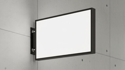 Framed White Signboard Against Raw Concrete. Architectural Mockup for Wayfinding and Branding. Industrial Design Theme
