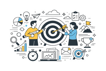 Obraz premium Minimalist Geometric Balance. Heavy layout composition. Central focus surrounded by numerous supporting elements, creating visual pressure and depth.