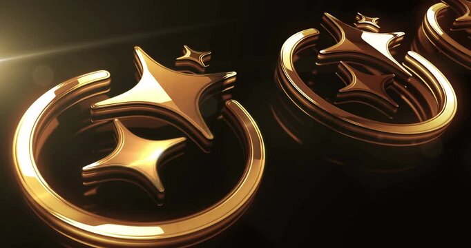 Artificial intelligence Ai golden metal shine symbol concept. Spectacular glowing and reflection light icon abstract. Seamless and looped 3d animation.