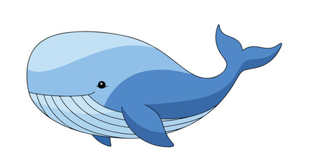 Obraz premium A blue cartoon whale swimming on a white background with a simple illustration style.