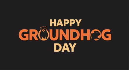 Obraz premium Groundhog Day Greeting with Rodent Silhouette.