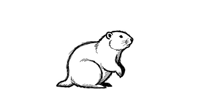 Simple Black and White Groundhog Illustration.