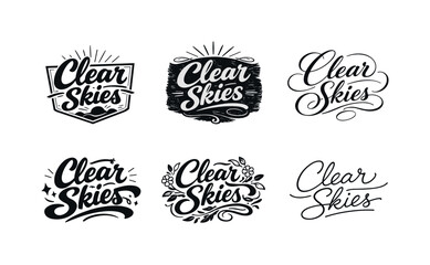 Obraz premium Harmonious Lettering Variations. Clear Skies. Set lettering. harmonious lettering variations of the same emblematic concept, each with different artistic