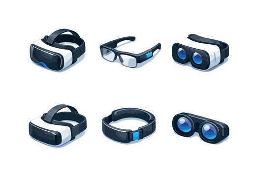 Colorful VR Headset Grid. AR VR headset. Isometric flat vector icons set of AR VR headset: virtual reality headset, augmented reality smart glasses, VR headset