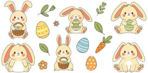 Easter Bunnies and Easter Eggs in Joyful Display: Adorable Easter bunnies gather with colorful Easter eggs. A celebration of spring's arrival and the joyful spirit of Easter!