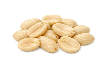 Obraz premium Blanched peanuts, roasted and salted, forming a stack ready for snacking. Rich in protein, a healthy food choice