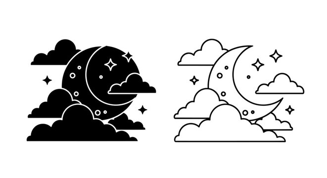 Moon night sky clouds stars illustration Vector