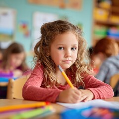 Girl Writing at Desk