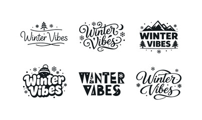 Naklejka premium Winter Lettering Variations. Winter snow vibes. Set lettering. harmonious lettering variations of the same emblematic concept, each with different artistic