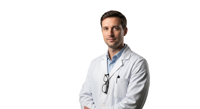 A confident doctor standing on transparent background
