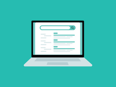 Search Engine Results Page Interface on Laptop Screen for Online Information Query Vector Illustration