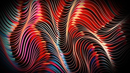 Fototapete Fraktale Wellen Seamless vector illustration featuring an abstract red and black geometric pattern with white fractal lines and flowing wave curves for an artistic wallpaper design  © Hameed-Ahmed