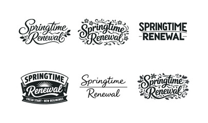 Obraz premium Spring Lettering Variations. Springtime renewal. Set lettering. harmonious lettering variations of the same emblematic concept, each with different artistic