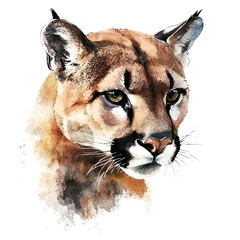 watercolor of Cougar painting, isolated on a white background. © velora