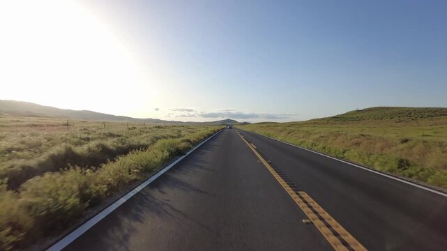 Carrizo Plain Highway 58 East Grassy Hills Sunset 06 Rear View Driving Plates California USA