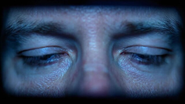 Man's eyes reflecting computer screen light