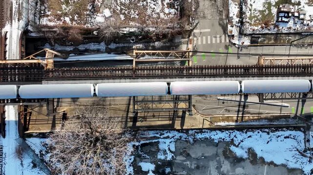 Cinematic 4K Drone Aerial Chicago West Side Flying Over CTA Green Line 'L' Train Tracks in Garfield Park