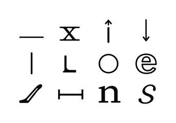 Fototapeta premium Typographic Icon Set. Typographic anatomy. Line icon set of typographic anatomy: baseline, x-height, ascender, descender, stem, serif, bowl, counter, terminal,