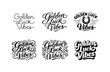 Fototapeta premium Golden Luck Grid. Golden Luck Vibes. Set lettering. harmonious lettering variations of the same emblematic concept, each with different artistic interpretation