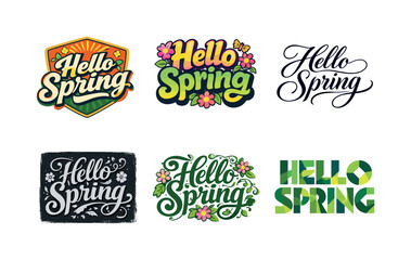 Fototapeta premium Spring Lettering Variations. Hello Spring. Set lettering. harmonious lettering variations of the same emblematic concept, each with different