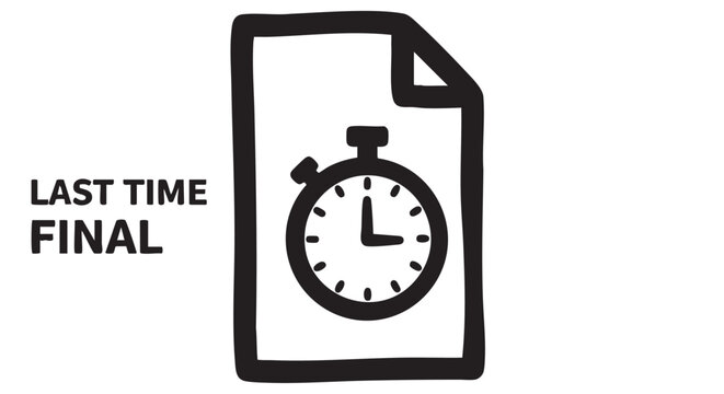 A simple illustration of a document with a stopwatch indicating a deadline or time limit is near from a direct viewpoint
