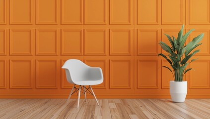 Interior of room with armchair and plant 3d rendering