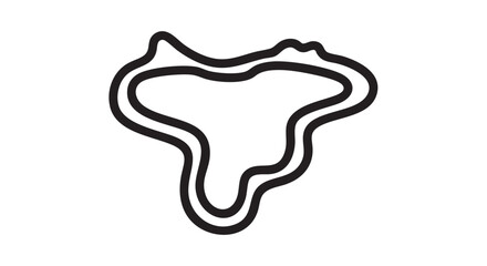 A black and white illustration of a racing track viewed from above