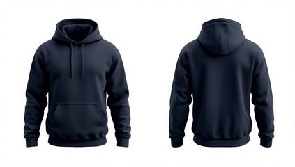 Blue female hoodie sweatshirt with long sleeve  women hoody with hood for your design mockup for print  isolated on white background. Template sport pullover front and back view