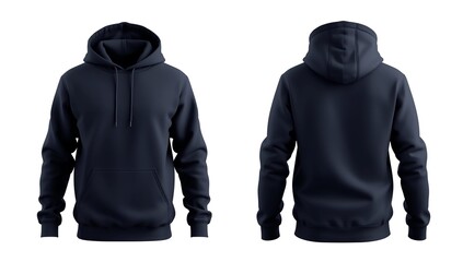 Blue female hoodie sweatshirt with long sleeve  women hoody with hood for your design mockup for print  isolated on white background. Template sport pullover front and back view