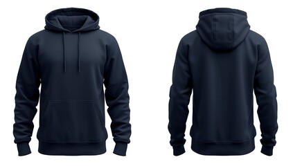 Blue female hoodie sweatshirt with long sleeve  women hoody with hood for your design mockup for print  isolated on white background. Template sport pullover front and back view