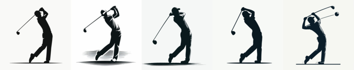 Silhouette of a Man Playing Golf Vector Illustration