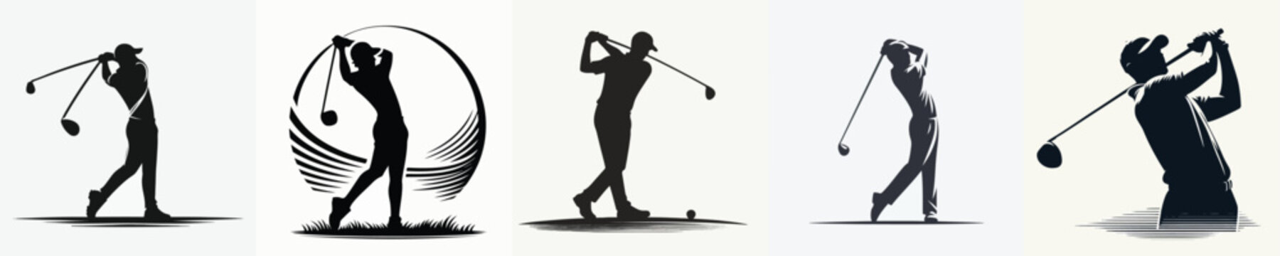 Silhouette of a Man Playing Golf Vector Illustration