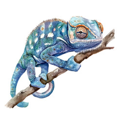 Chameleon, watercolor vector depicting playful antics, isolated on a white background. © velora