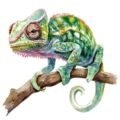 watercolor of Chameleon painting, isolated on a white background. © velora